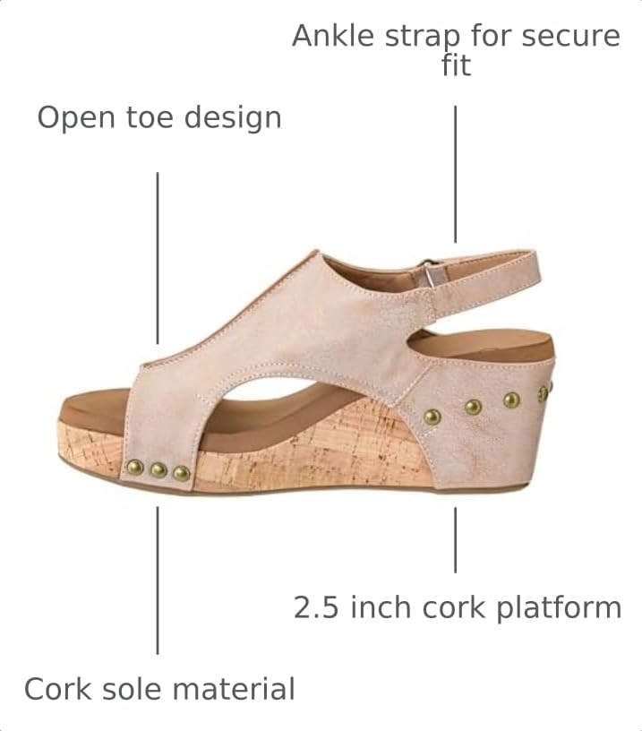 Image of Corkys Footwear Womens Carley Wedges, Featuring Corkys EVA Foam Cushioned Insoles, A 2.5 Inch Heel, Lightweight For All Day Wear, And Hook And Loop Closure