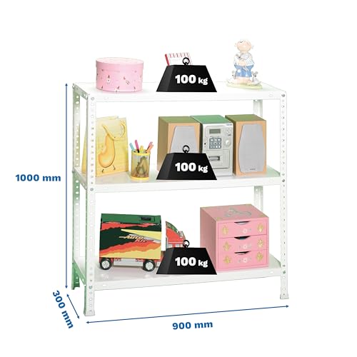 Miniatura 3 de Simonrack Estanteria Metalica 3 Baldas Ajustables, 100 Kg De Punto Flexión, 1000x900x300 Mm, Con Tornillos, Estantería Almacenaje, Blanco - Comfort