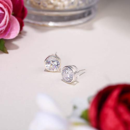 EVER FAITH 925 Sterling Silver Round Cut CZ Simple Basket Set Stud Earrings Clear3