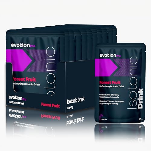 EVOTION PRO - Bebida Isotónica en Polvo - Electrolitos, Carbohidratos y Vitaminas - Sales Minerales para Deporte - Vegano y Sin Gluten (800 g (Paquete de 20 uds), Frutas del Bosque)