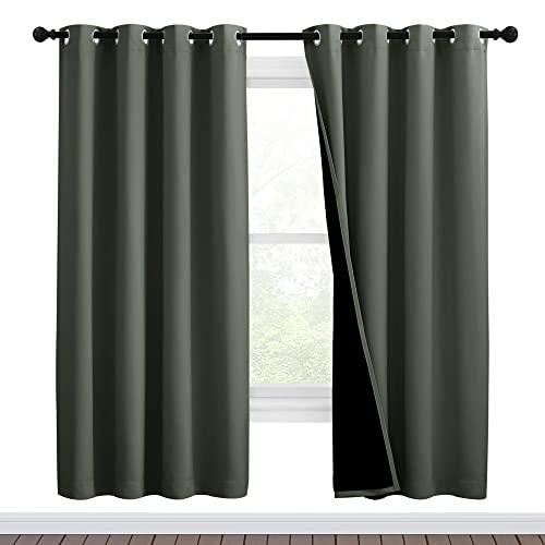 Image of NICETOWN 100% Blackout Window Curtain Panels, Full Light Blocking Drapes with Black Liner for Nursery, 72-inch Drop Thermal Insulated Draperies (Dark Mallard, 2 Pieces, 46-inch Wide Per Panel)