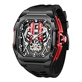 LILUOKE Mens Watches V12 Engine Watch, Wrist Watches Luminous Design, Big Face Fashion Quartz Black Watch 30ATM (DT-LK9019G-05)