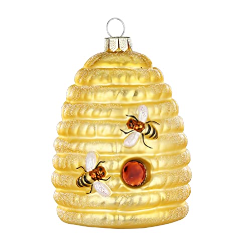 Inge-glas Christbaumschmuck Glas 9cm Bienenstock mit Glitzer Weihnachtskugeln Bienenkorb Gold