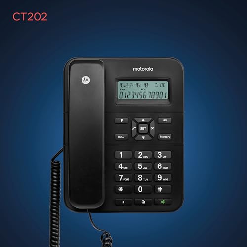 Motorola Voice – CT202 Schnurgebundenes Telefon, 10 Speichertasten, Freisprecheinrichtung, Wartemusik, Anrufer-ID, Wahlwiederholung der letzten Nummer – Schwarz