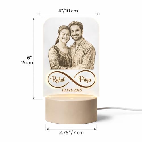 Image of Customized Photo Frame Anniversary Gift for Couples - LED Lamp with Custom Name Acrylic Customize Photo Frames With Photo For Valentine,Wedding Gift for Girlfriend, Wife, Boyfriend Size 4 x 6 Inch
