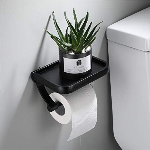 Wall Mounted Black Toilet Paper Holder Tissue Roll with Phone Storage Shelf Bathroom Accessories