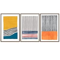 SIGNWIN Framed Canvas Wall Art Abstract Blue, Pink, Yellow Orange Stripes and Lines Geometric Patterns Illustrations Minimalism Modern Colorful for Living Room, Bedroom, Office - 16