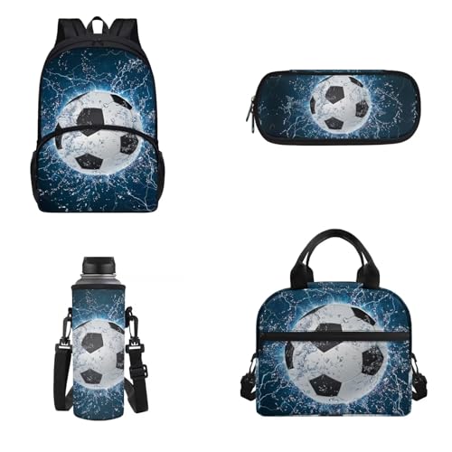 4 pezzi zaino pranzo borsa portamatite porta bottiglia dacqua per bambini adulti isolato Calcio Onesized Zaino per unisex leggero