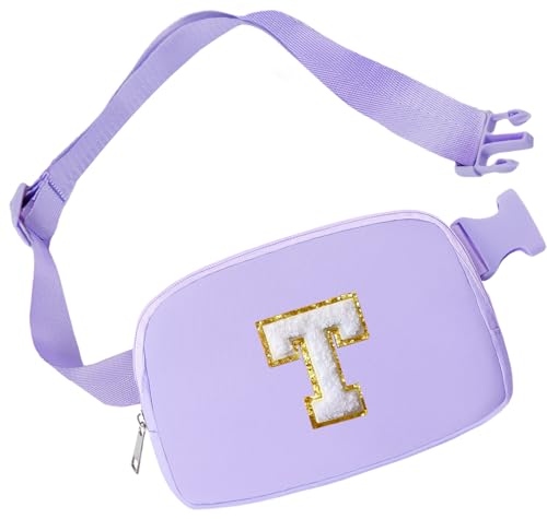 Aganmi Teen Girl Gifts Trendy Stuff Preppy Initial Travel Fanny Pack for Teenage Girls Cute Belt Bag Crossbody Bags Dorm Room Bedroom Essentials Trip Gifts Birthday Gifts for Teen Girls Purple T