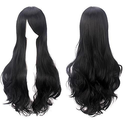 32 "Peluca de pelo negro rizado largo con flequillo de flequillo Anime Cosplay disfraz de Halloween pelucas sintéticas para mujeres niñas Cover