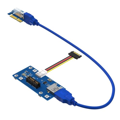 PCI-E 1x to 1X/4x/8x/16x Extender Riser Card Adapter with USB 3.0 & SATA Power Cable and Automatic Discoloration LED and Magnetic Foot Pads for Mining Machine Enhanced