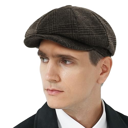 Image of KUJUHA Wool Newsboy Cap for Men Flat Irish Cabbie Ivy Gatsby Newsboy Driving Hat Hunting Cap