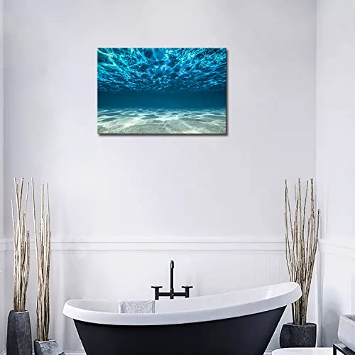 Blue Ocean Bottom View Beneath Surface Wall Art Painting The Picture Print On Canvas Seascape Pictures For Home Decor Decoration Gift (Stretched By Wooden Frame,Ready To Hang) #TOP3