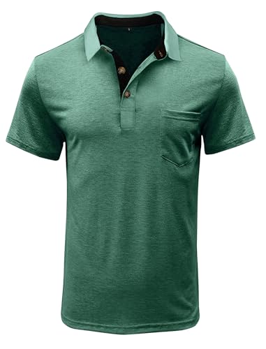 Image of Men's Short Sleeve Polo Shirts Buttons Collared T Shirts with Pocket