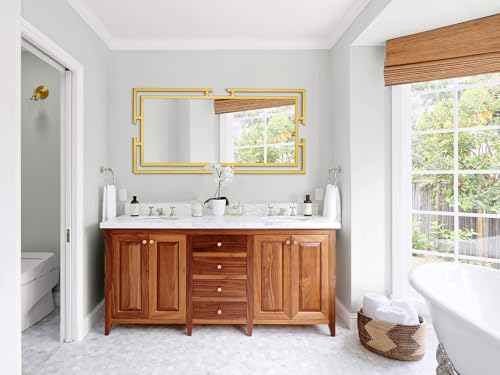 Image of Large Mirror Wall Decor, 46.5 inchx23 inch Gold Mirror with Metal Frame for Bedroom, Living Room, Bathroom, Tempered Glass, Horizontal /Vertical
