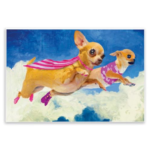 Stupell Industries Chihuahua Dogs Flying Cloudy Sky Pink Capes, Design by Porter Hastings