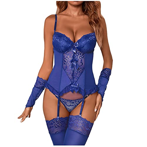 Lingerie sexy mesh ensemble extensible 5 pièces avec gants pour galber les formes
