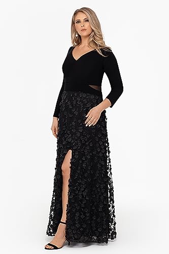 Xscape Womens Plus Size Long Sleeve V-Neck Floral Skirted DressSpecial Occasion Dress3