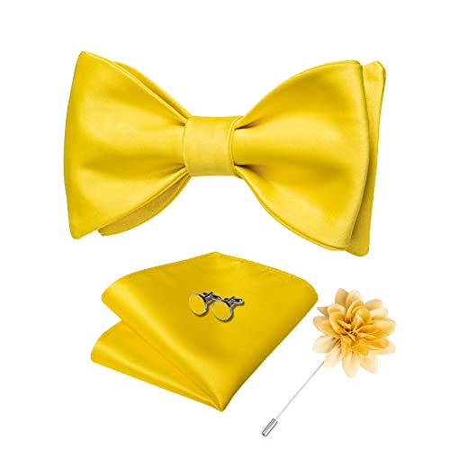 Image of DiBanGu Solid Color Bow Ties for Men Formal Satin Self Tied Bowtie with Lapel Pin Pocket Square Cufflinks for Wedding Party
