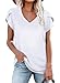 WIHOLL White T Shirts for Women V Neck Short Tulip Sleeve Summer Tops Basic Tee 2025 Fashion Trendy L