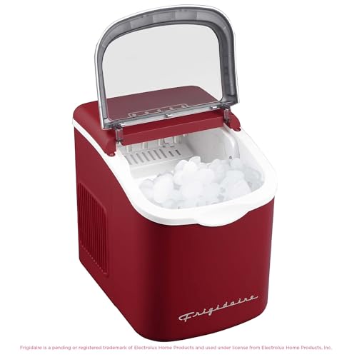 Image of FRIGIDAIRE Retro Compact Ice Maker Machine, Bullet Ice, 26 lb per Day (MerlotRed)