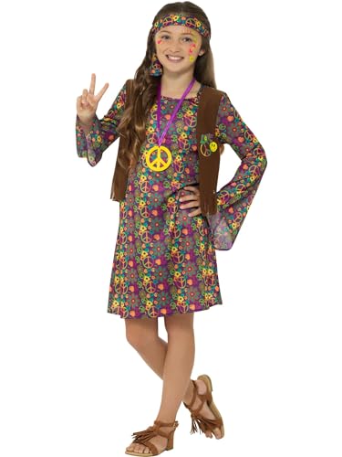 Smiffys Hippie Girl Costume, with Dress, Multi-Coloured