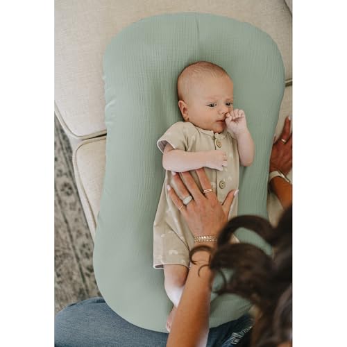 Image of Konssy Muslin Baby Lounger Cover 1 Pack, 100% Cotton Newborn Lounger Sheets, Soft and Breathable Baby Nest Slipcover, Cover Only (Green)