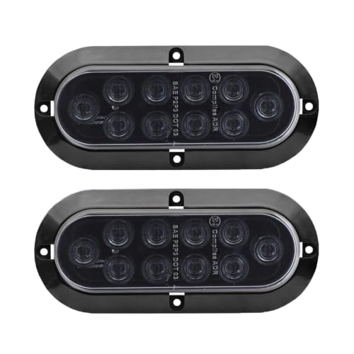 TMH 6" Oval Smoked Lens/Red LED Trailer Tail Light Surface Mount 10 LED Waterproof Stop Brake Turn Trailer Lights for Truck RV Bus Lorry Low-High Brightness 12V DC, 2PCS