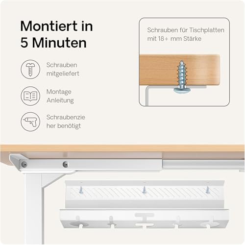 Kabelkanal Schreibtisch Weiß 2er Set - Edelstahl Kabelmanagement Schreibtisch Kabelkanal mit 5 Kabelausschnitten - Einfach zu Installierender Kabel-Organizer - Kabelhalter von Desktronic