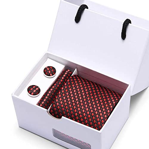 Corbata de seda para hombre con pañuelo y gemelos