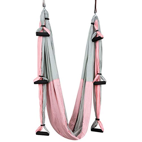 Fransande Juego de hamaca de yoga aéreo antigravedad, columpio de yoga ultra fuerte para ejercicios de inversión de aire, yoga, para ejercicios de colgar, rosa + gris