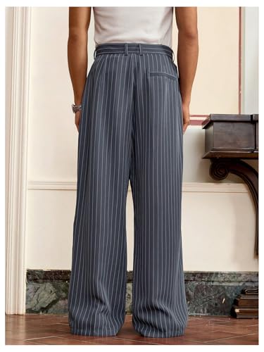 Men's Striped Wide Leg Pants Baggy Zipper Fly Pleated Dress Pants Formal Suit Slacks Casual Business Loose Trousers2