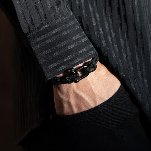 Elegatto Alchor Platinum Rope Bracelet for Men | Premium Nylon Marine Cord with Silver Polished Stainless Steel Shackle Closure | Waterproof and Fade-Resistant | Men’s Designer Bracelets4