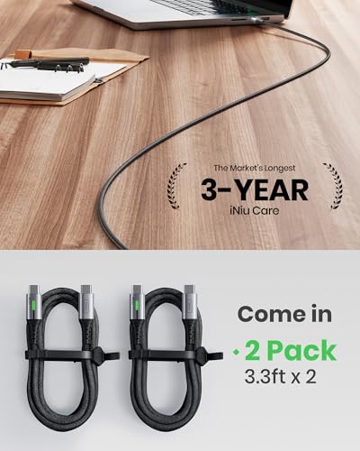 INIU USB-C to USB-C Cable, [3.3ft, 2-Pack] Type C Charging Cord for iPhone 16 15 Pro Max Samsung Galaxy S23 S22 S21 Note 10 MacBook iPad and More - Thumbnail 7