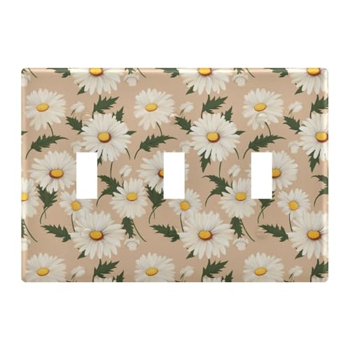 Light Switch Cover White Daisy Flower Wall Plates for Electrical Outlets 3 Gang 202a8906