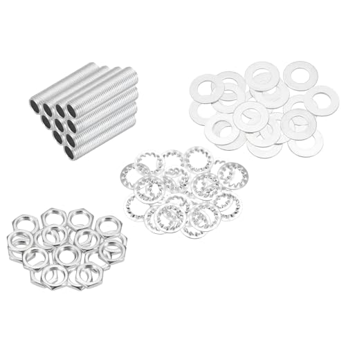 Image of MECCANIXITY 70Pcs 1.4 inch Lamp Pipe Nipples Kit with Hex Nuts Washers, M10 Fine Threaded Hollow Tube Repair Hardware Fasteners Assortment for Assembly Chandelier Ceiling Lamp DIY, Silver