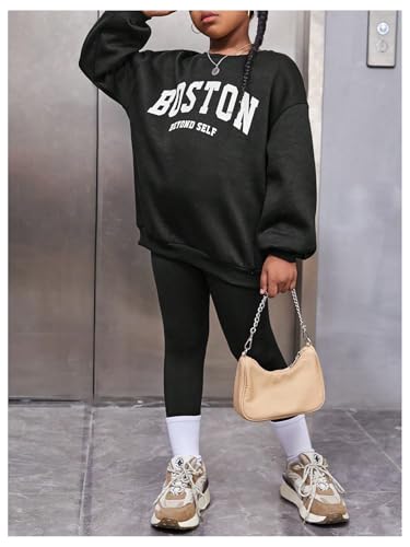 WDIRARA Girl's 2 Piece Outfits Letter Graphic Sweatshirt and Leggings Tracksuits Clothing Set3