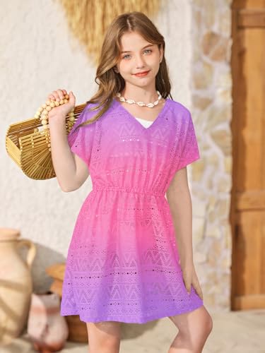Image of BesserBay Girls Summer Crochet Bat Sleeve Swim Cover Up Kids Fashion Hollow Out Beach Dress 5-14 Years