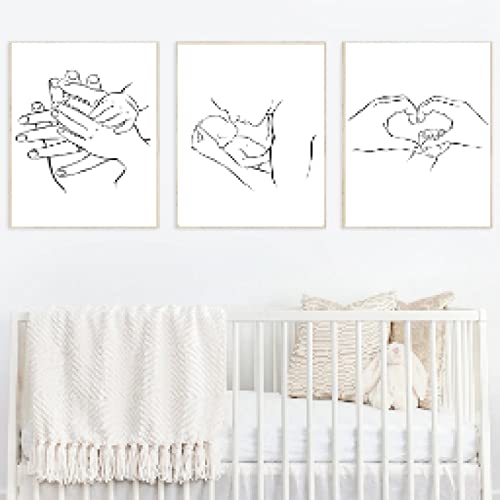 Dibujo lineal de manos y corazón para decorar un dormitorio infantil nórdico moderno