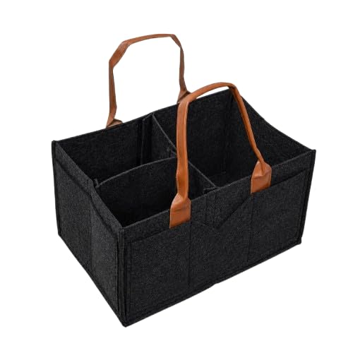 Black Felt Diaper Caddy Organiser with Leather Handles, Multi-Compartment Storage Bag-image-27