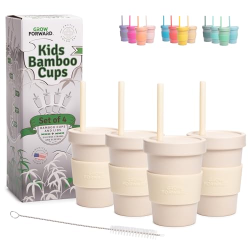 Grow Forward Bamboo Kids Cups with Lids and Straws - 10oz Drinking Cups for Kids with Childproof Twist Lids & Silicone Straws - Eco Friendly BPA Free Non Toxic & Dishwasher Safe - Arctic