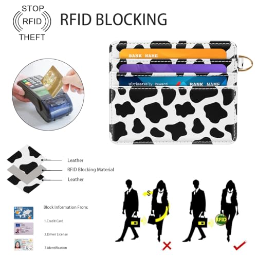 Image of Slim Minimalist Pocket Credit Card Holder Wallet Women | RFID Blocking Lightweight Thin Small Cute Card Cases, Cow Print