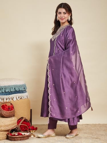 Image of MOKOSH Women's Embroidered Silk Anarkali Kurta Pant with Dupatta | Anarkali Kurta Set | Embroidered |Occasion & Festive Traditional | 3 Piece Outfit