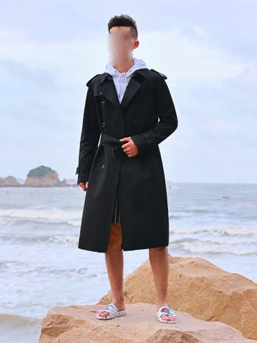 USTZFTBCL Trench Long Knee Length Windbreaker Men's Double Breasted Thickened Down Liner Autumn Winter British Loose Coat3