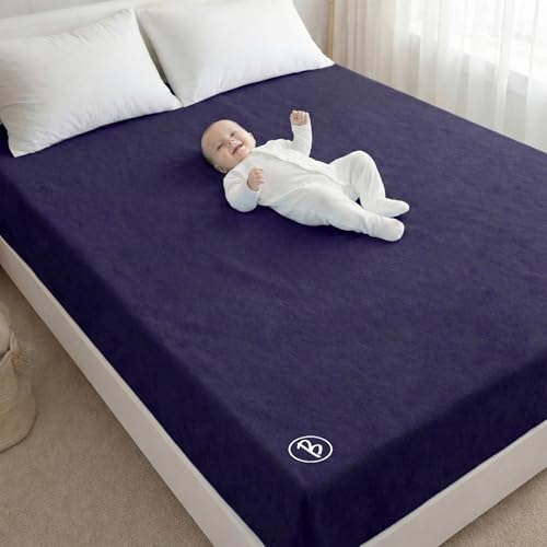 Image of Btag Baby Waterproof, Super Soft Fast Drying Mattress Protector | Extra Absorbent, Anti-Itching Sheet for New Born,Toddler (Size 200x210 cm, Pack of 1, Dark Blue)