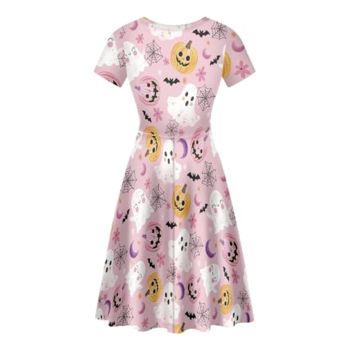 Image of POLERO Women Puffy Swing Elegant Party Midi Dresses Short Sleeve Round Neck A-Line Dress