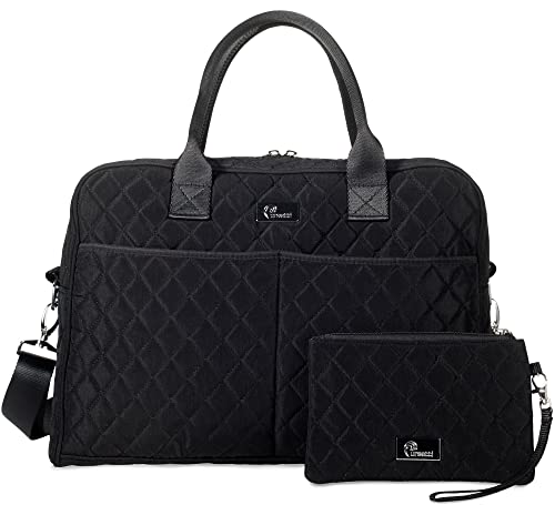 Pursetti Quilted Weekender Bag for Women with Wristlet-Perfect Tote Bag w/Zipper, Pockets & Laptop Compartment for School, Work & Travel