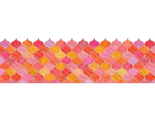 Image of WallDesign Mosaic Lantern Red Orange Shades - 2ft x 9.75 inch Waterproof Easy-Clean Vinyl Tile Sticker for Kitchen Counter, Washbasin, Table, Wall, Bedroom, Cupboard /Almirah
