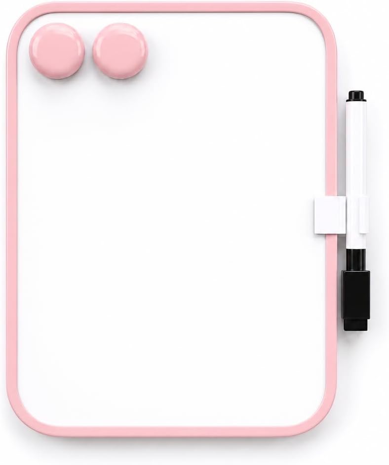6“ x 8” Mini Whiteboard with Erasable Markers and 2 Round Magnets(Pink)