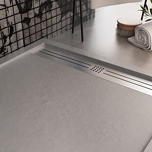 Duschwanne aus hellgrauem Marmorharz mit RELAX-Stein-Beton-Effekt - 90x190 – Bild 7